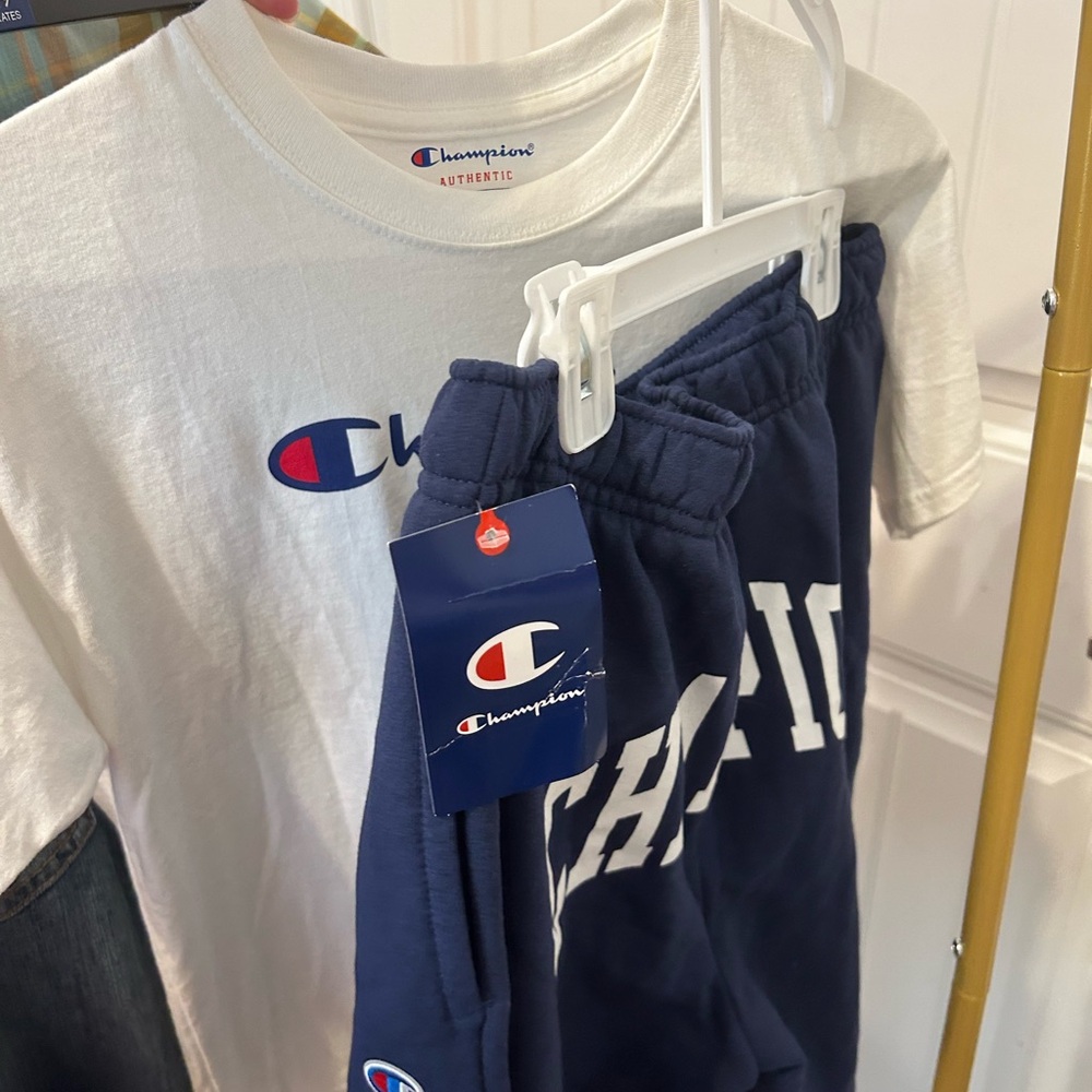 Champion White T-Shirt and Navy Sweatpants Set
